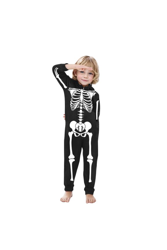 Halloween Skeleton Costume for Family- Comfy Easy Funny Onesie Jumpsuit - Front and Back Print with Zip（Can Be Bought Alone）