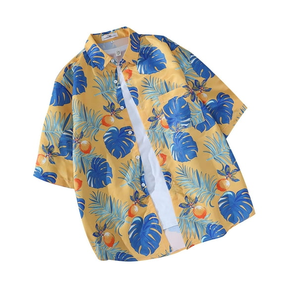 Nmnitkp Hawaiian Shirt for Men High Cost Performance Mens T-shirts Breathable Mens Shirts, Unisex Summer Beach Casual Short Sleeve Button Down Shirts, Printed Palmshadow/Stripes Clothing With Pocket