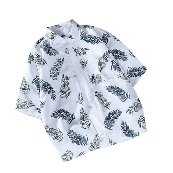 Nmnitkp Hawaiian Shirt for Men High Cost Performance Mens T-shirts Breathable Mens Shirts, Unisex Summer Beach Casual Short Sleeve Button Down Shirts, Printed Palmshadow/Stripes Clothing With Pocket
