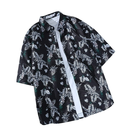 Nmnitkp Hawaiian Shirt for Men High Cost Performance Mens T-shirts Breathable Mens Shirts, Unisex Summer Beach Casual Short Sleeve Button Down Shirts, Printed Palmshadow/Stripes Clothing With Pocket