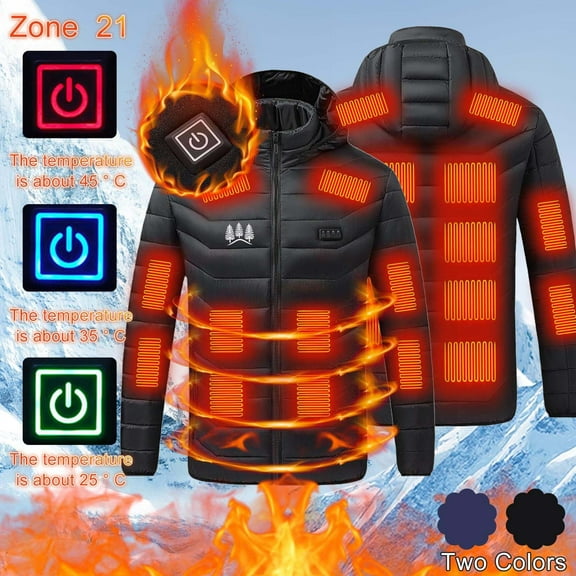 Nmnitkp Heated Jacket for Men and Women, Heated Coat Hooded Heating Warm Jackets Windproof USB Charging Electric Body Warmer Black,L(No Battery)