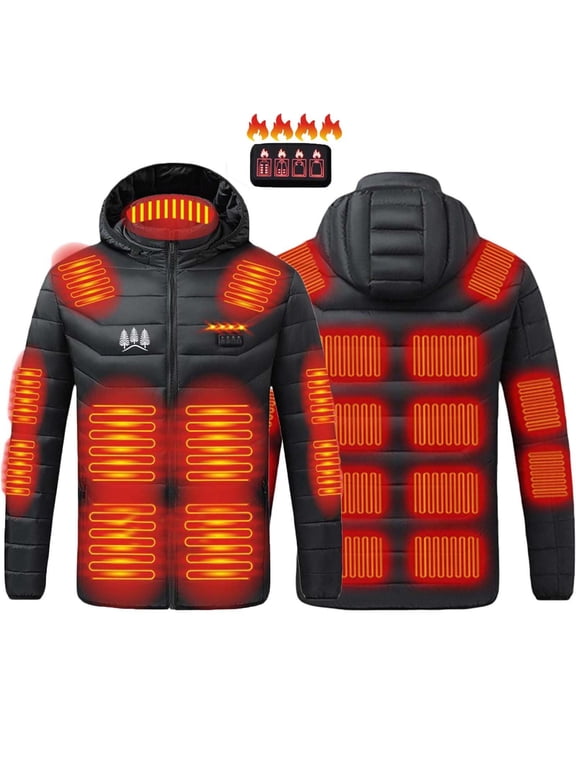 Heated Jacket for Men and Women, Heated Coat Hooded Heating Warm Jackets Windproof USB Charging Electric Body Warmer Black,S(No Battery)