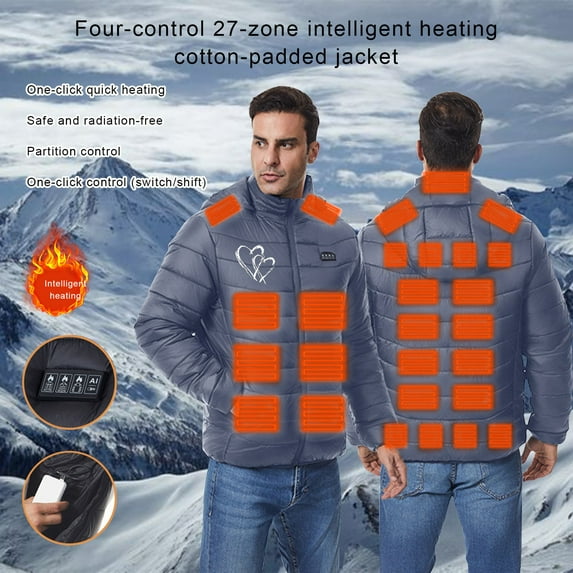 Nmnitkp Heated Jacket for Men Heated Coat Hooded Heating Warm Jackets Windproof USB Charging Electric Body Warmer(No Battery)Navy #02,L