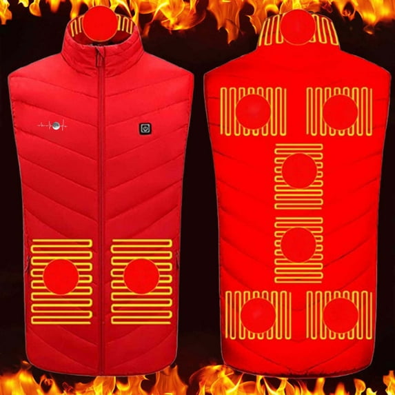 Nmnitkp Heated Vest for Men,9 Zones USB Electric Heating Jacketa Warming Waistcoat Fit Vest For Outdoor Hiking Hunting-No Battery Red,XL