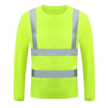 AYKRM High Visibility Reflective Long Sleeve Safety Shirt | ANSI Class 3 | Yellow, Size L (with Pocket)