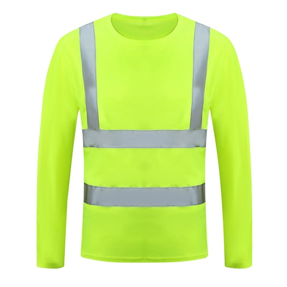 Nmnitkp High Vis Reflective Long Sleeve Safety Mesh Quick Dry T Shirts & Safety Shirt High Visibility Reflective Yellow Long Sleeve with Front Pocket ANSI Class 3 Type R