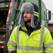 Nmnitkp High Vis Reflective Winter Trapper Hat Faux Fur Lined Earflap Windproof Warm Safety Hat for Men Women Outdoor Work Cycling Cold Weather Use