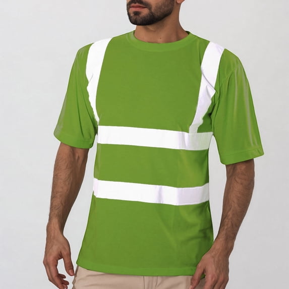 Nmnitkp High Visibility Reflective Safety Shirts for Men Reflective Mesh Fabric Dries Quickly T Shirts & Reflective Strip Sanitation Work Clothes Short-Sleeved Round Neck Top with Pockets