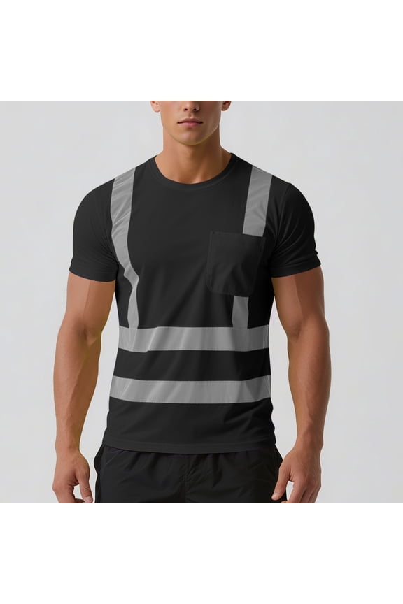High Visibility Shirts Quick Dry Safety T Shirts with Reflective Strips and Pocket Short Sleeve Mesh Hi Vis Construction Work Class 2 Shirt & Comfortable and Breathable T-shirts Black,S