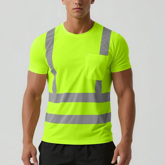 Nmnitkp High Visibility Shirts Quick Dry Safety T Shirts with Reflective Strips and Pocket Short Sleeve Mesh Hi Vis Construction Work Class 2 Shirt & Comfortable and Breathable T-shirts Mint Green,L