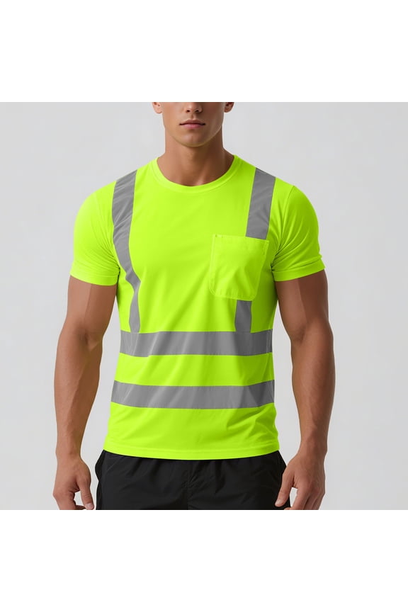High Visibility Shirts Quick Dry Safety T Shirts with Reflective Strips and Pocket Short Sleeve Mesh Hi Vis Construction Work Class 2 Shirt & Comfortable and Breathable T-shirts Mint Green,L