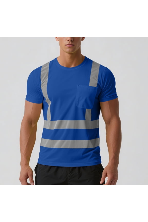 High Visibility Shirts Quick Dry Safety T Shirts with Reflective Strips and Pocket Short Sleeve Mesh Hi Vis Construction Work Class 2 Shirt & Comfortable and Breathable T-shirts Blue,XL