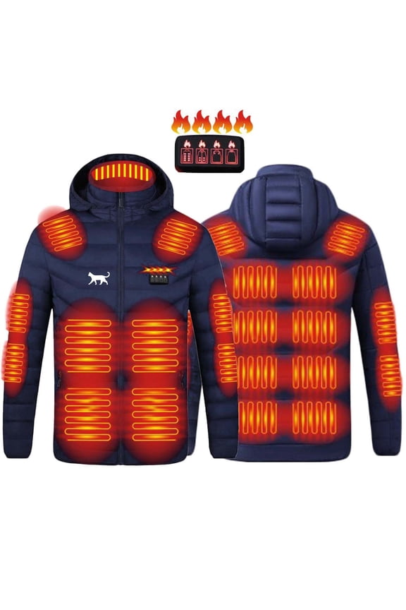 Heated Jacket for Men and Women Heated Coat Hooded Heating Warm Jackets Windproof USB Charging Electric Body Warmer Machine Washable Blue,XL
