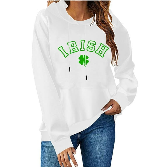 Nmnitkp Hoodies for Women High-end Fabric Hoodies Y2K Casual Shamrock St Patrick's Day Shirt Irish Tees,Graphic Hoodies With Pocket White,S