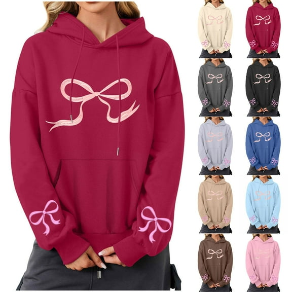 Nmnitkp Hoodies for Women Long Sleeve Drawstring Hooded Quality Assurance Sweatshirt 2025 Fashion Hoodie Tops Red,L