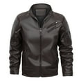 thumbnail image 1 of Nmnitkp Jackets for Men Easy Cleaning Care Men’s Stand Collar Leather Jacket Casual Faux Leather Motorcycle Jacket Outerwear Coat with Zipper Pockets & High Quality Fabric Leather Jacket Men, 1 of 8