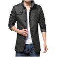 thumbnail image 1 of Nmnitkp Jackets for Men Easy Cleaning Care Men’s Stand Collar Leather Jacket Casual Faux Leather Motorcycle Jacket Outerwear Coat with Zipper Pockets & High Quality Fabric Leather Jacket Men, 1 of 5