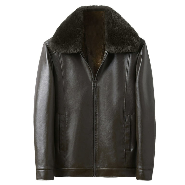 Nmnitkp Jackets for Men Easy Cleaning Care Men’s Stand Collar Leather  Jacket Casual Faux Leather Motorcycle Jacket Outerwear Coat with Zipper  Pockets