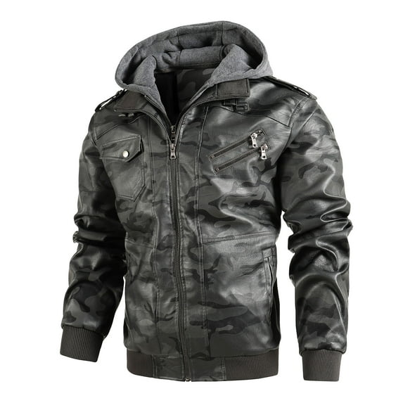 Nmnitkp Jackets for Men High Quality Fabric Camouflage Leather Jacket Men Warm and Wear-Resistant Men's Stand Collar Leather Jacket Lightweight Faux Leather Motorcycle Jacket