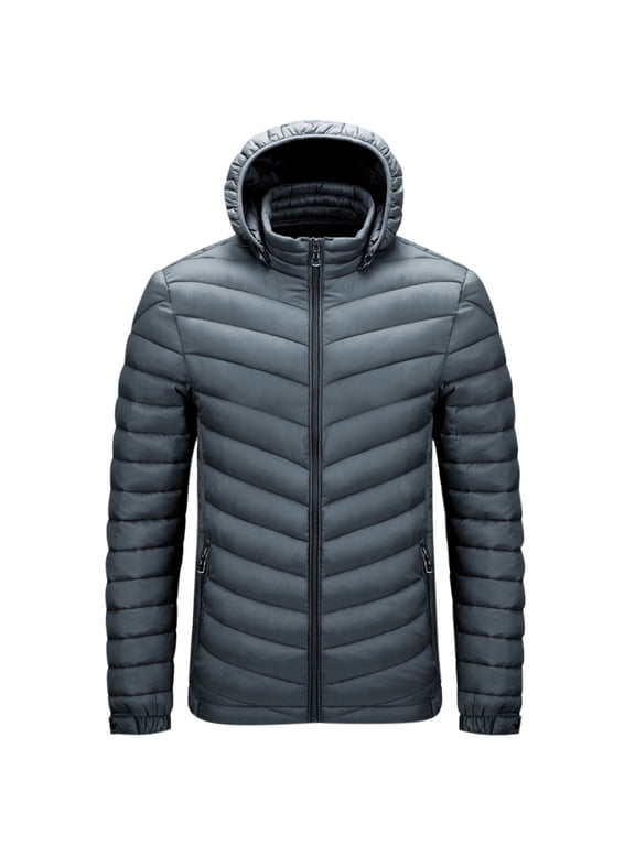 Jackets for Men Warm and Wear-Resistant Mens Lightweight Packable Puffer Jacket Hooded Insulated Thermal Puffy Winter Jackets for Running Travel Mens Jacket with Zipper Pockets