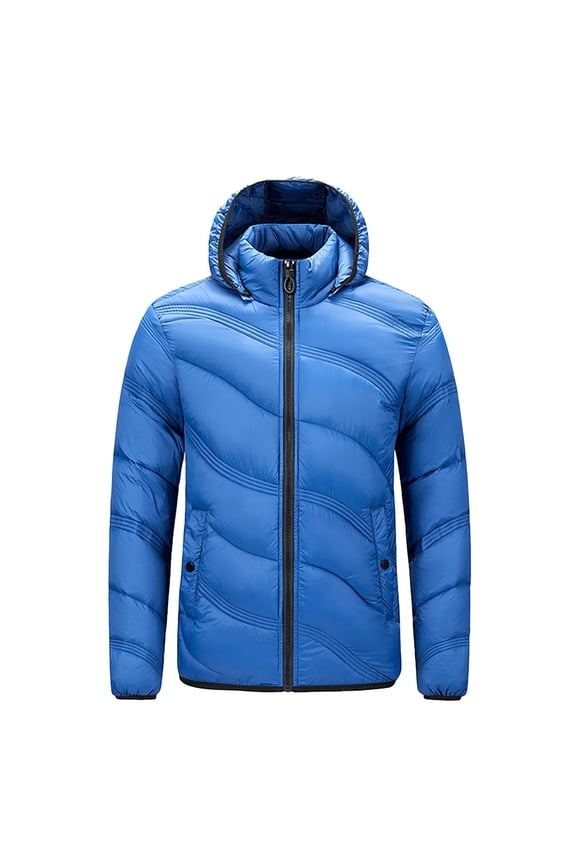 Jackets for Men Warm and Wear-Resistant Mens Lightweight Packable Puffer Jacket Hooded Insulated Thermal Puffy Winter Jackets for Running Travel Mens Jacket Plus Size with Zipper Pockets