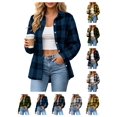 thumbnail image 1 of Nmnitkp Jackets for Women Plaid Flannel Shirt Button Down Lapel Collar Long Sleeve Loose Casual Layering Outerwear Lightweight Checked Jacket For Fall Daily Wear Dark Blue,M, 1 of 9