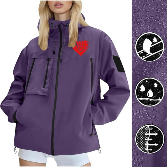 Nmnitkp Jackets for Women Rain Jacket Water Proof Breathable Thin Bicycle Raincoat Travel Cycling Jacket Outdoor Jacket Windbreaker With Hood Purple,2XL
