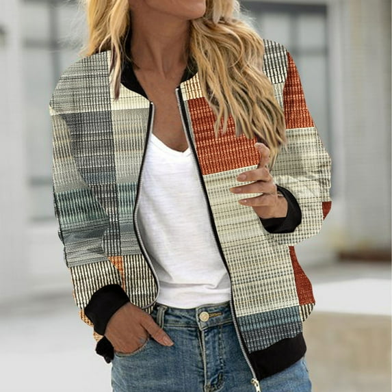 Nmnitkp Jackets for Women Lightweight Full Zip Soft Printed Jacket Outdoor Recreation Coat With Zipper Pockets Khaki,XL