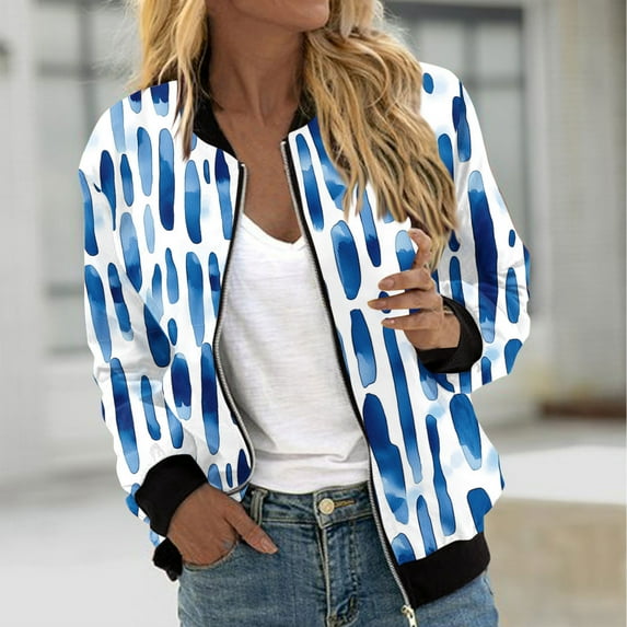 Nmnitkp Jackets for Women Lightweight Full Zip Soft Printed Jacket Outdoor Recreation Coat With Zipper Pockets Sky Blue,M