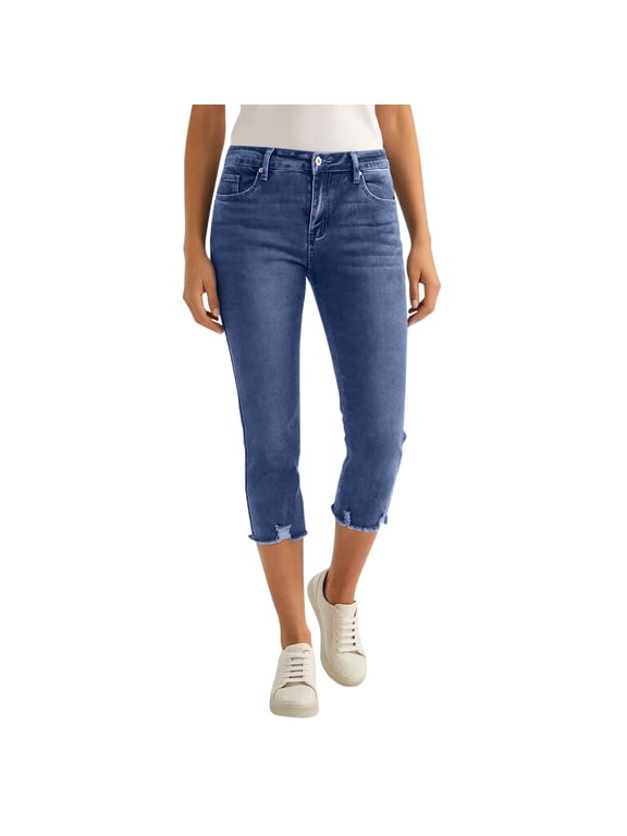 Nmnitkp Jean Capri Pants for Women High Waisted Ripped Skinny Jeans Stretchy Relaxed Fit Denim Capris Cropped Jeggings with Pockets