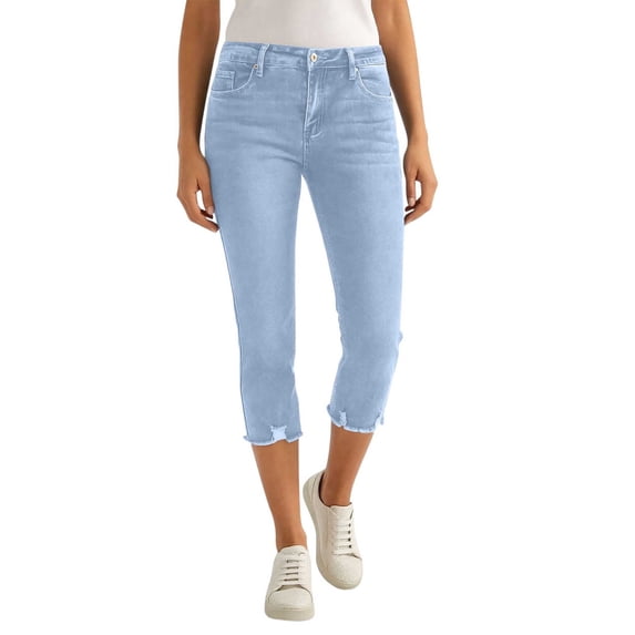 Nmnitkp Jean Capri Pants for Women High Waisted Ripped Skinny Jeans Stretchy Relaxed Fit Denim Capris Cropped Jeggings with Pockets