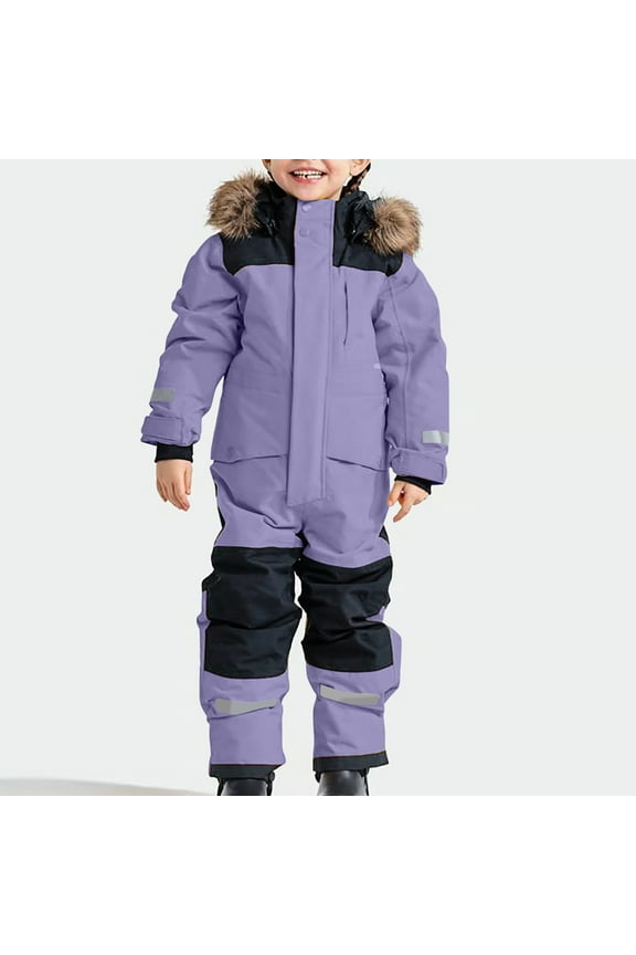 Kid's Snowsuits Boys Ski Suits Jackets Girls Waterproof Coats Jumpsuits Winter Snowboarding Outdoor Purple,90