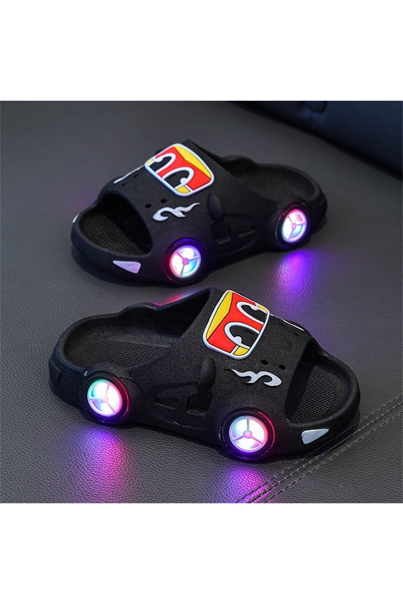 Kids' 3D Car Light Up Slides, EVA Soft Sole Comfortable Sandals, Non-Slip Indoor & Outdoor Casual Shoes for Toddler/Little Boys & Girls Black,30