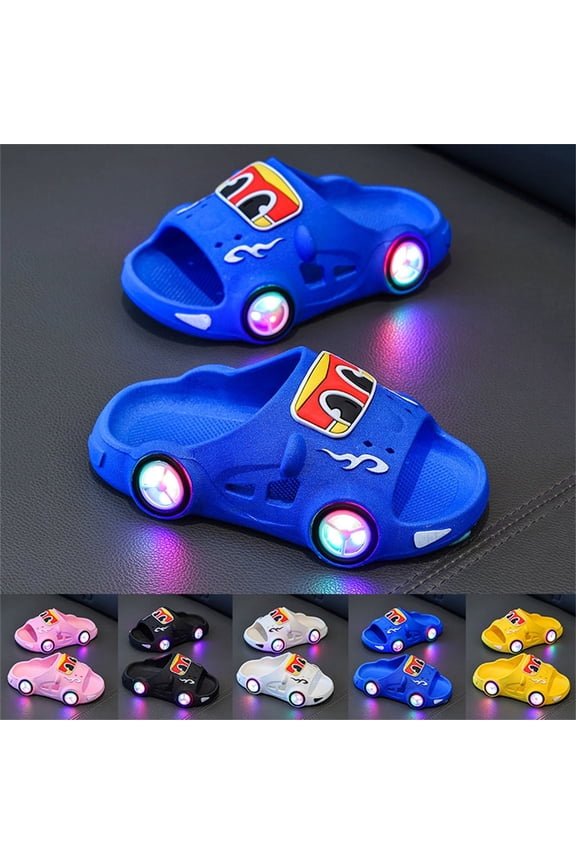 Kids' 3D Car Light Up Slides, EVA Soft Sole Comfortable Sandals, Non-Slip Indoor & Outdoor Casual Shoes for Toddler/Little Boys & Girls Blue,22