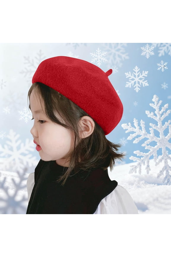 Kids Beret Hats for Girls French Wool Berets Hat Classic Fashion Warm Beanie Cap for Toddler Little Girl 2-4 Years Red