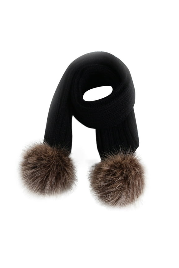Kids Knitted Scarf Winter Fashion Solid Color Toddler Baby Warm Scarves Wrap Neck Warmer for Girls Boys & Raccoon Ball Double Ball Baby Scarf