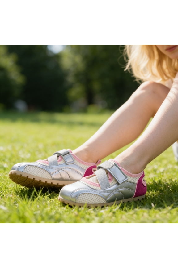 Kids' Mary Jane Style Casual Shoes, Breathable Mesh Adjustable Strap Flats, Non-Slip Soft Sole Summer Shoes for Boys & Girls Silver,2.5-3Years