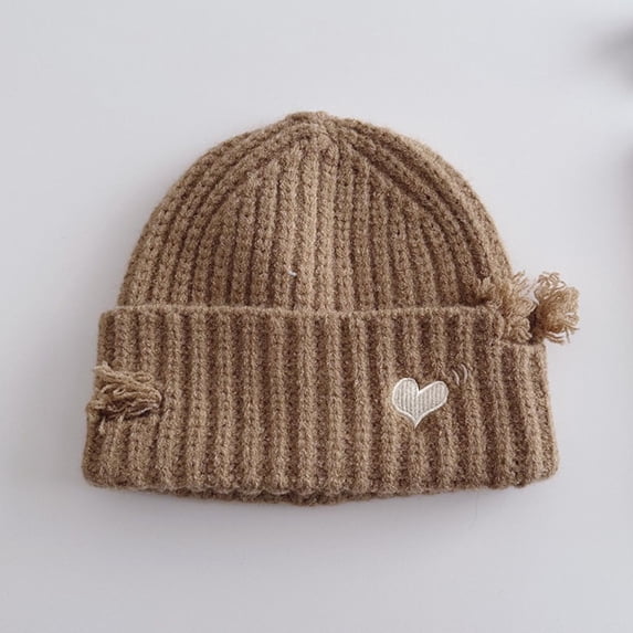 Nmnitkp Kids Wool Beanie Hat Winter Boys Girls Ribbed Knit Beanies Caps Unisex Cuffed Skull Caps 5-15 Years Khaki