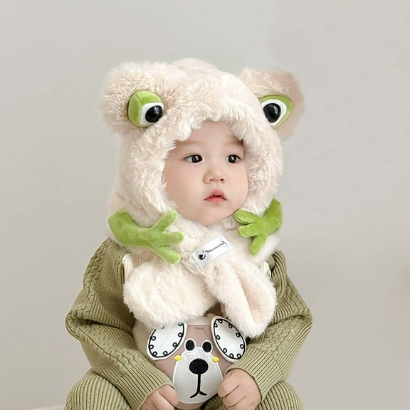 Nmnitkp Knit Hats Winter Fleece Lining Skiing Winter Caps for Boys and Girls Cute Animal Character with Warm Ear Flap 6 months -2 Years Beige