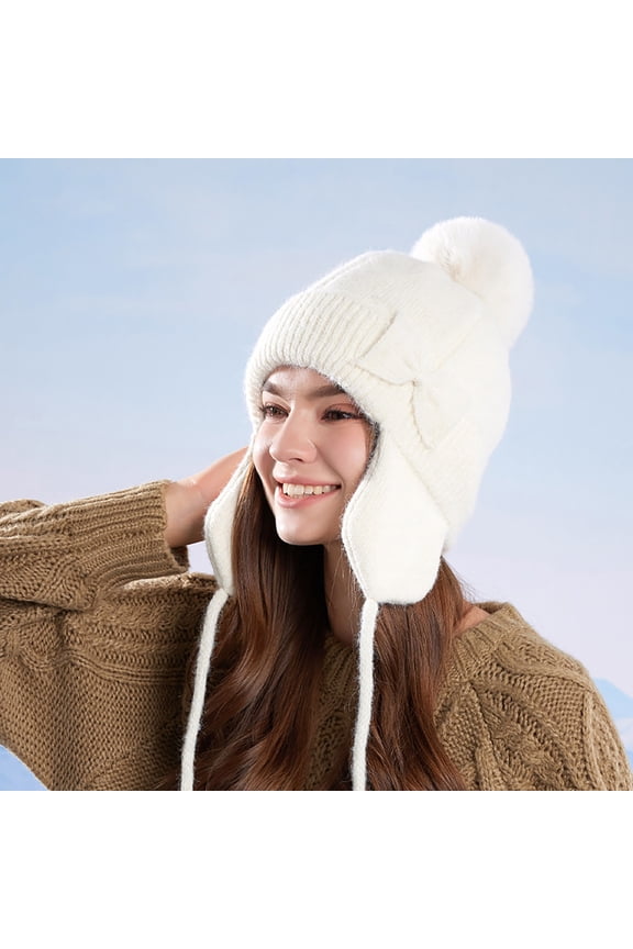 Knit Sherpa Wool Unisex Hat with Micro Fleece Lining with Pattern - Ear Flaps - Toque - Beanie Beige