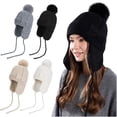 thumbnail image 1 of Nmnitkp Knit Sherpa Wool Unisex Hat with Micro Fleece Lining with Pattern - Ear Flaps - Toque - Beanie Black, 1 of 9