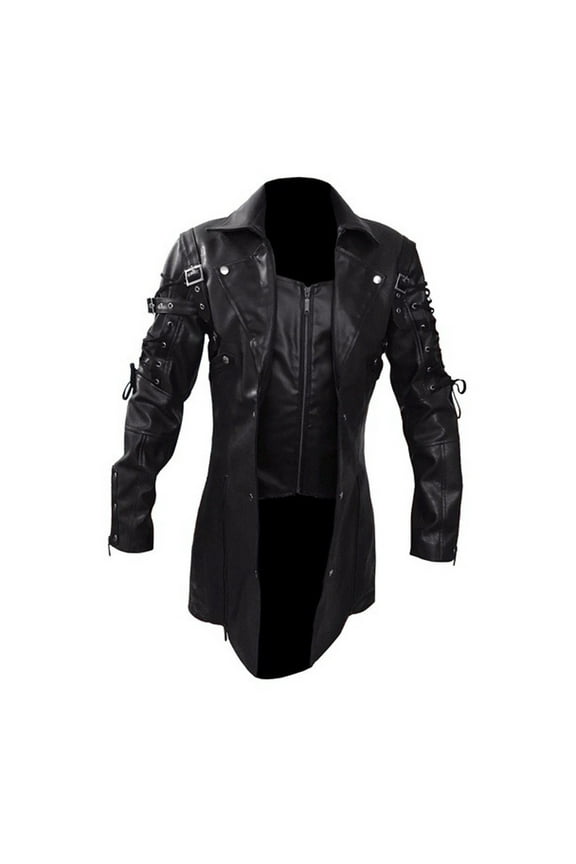 Leather Jacket Men High Cost Performance Punk Rave Poison Black & Maroon Jacket Mens Faux Leather Goth Steampunk Military Coat Plus Size with Zipper Pockets