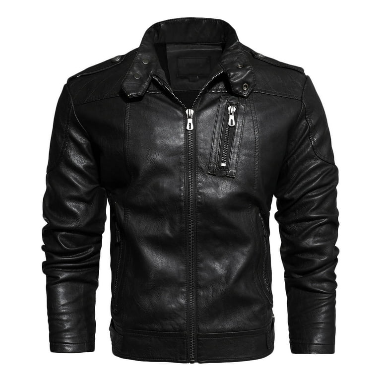 Nmnitkp Leather Jacket Men Warm and Wear-Resistant Fleece Jackets