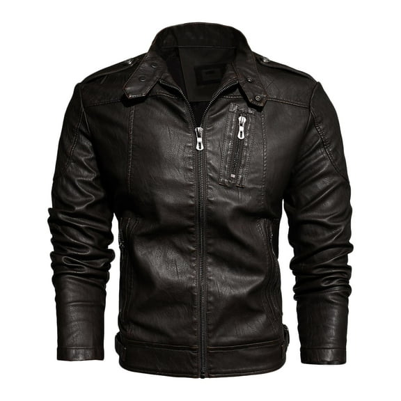 Nmnitkp Leather Jacket Men Warm and Wear-Resistant Fleece Jackets for Men High Cost Performance Men’s Casual Stand Collar PU Faux Leather Zip-Up Motorcycle Bomber Jacket Plus Size