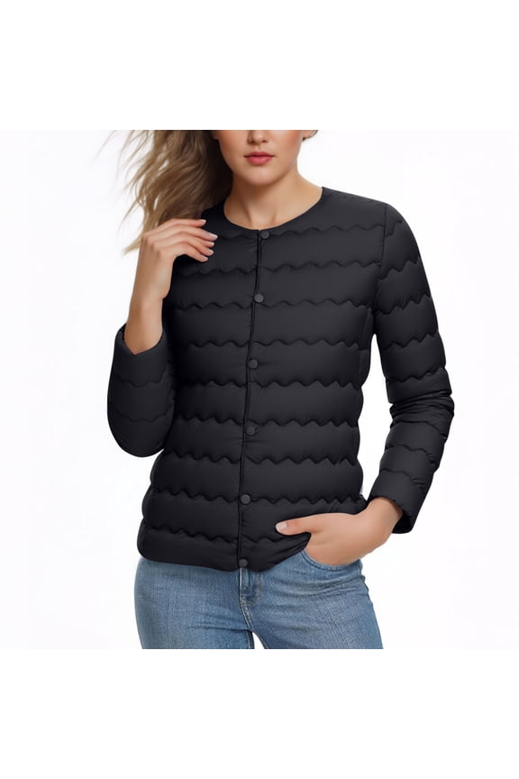 Lightweight Puffer Jacket Packable Button Casual Wind-Resistant Quilted Padded Pockets Winter Insulated Thermal Puffy Coat Black,5XL