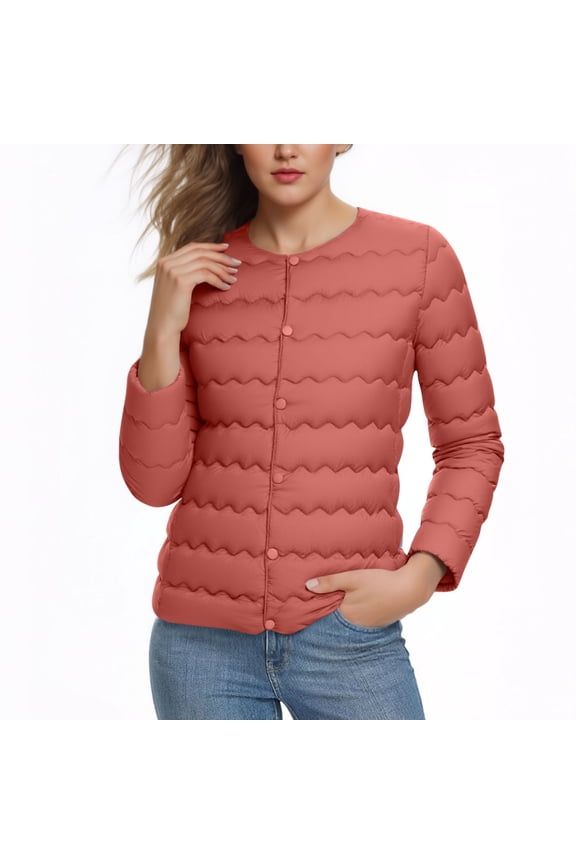 Lightweight Puffer Jacket Packable Button Casual Wind-Resistant Quilted Padded Pockets Winter Insulated Thermal Puffy Coat Watermelon Red,3XL