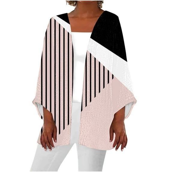 Nmnitkp Lightweight Summer Cardigan Floral 3/4 sleeve Print Puff Sleeve Kimono Cardigan Loose Cover Up Casual Blouse Tops and Blouses for Women Dressy Casual