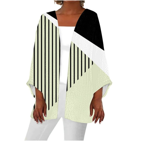 Nmnitkp Lightweight Summer Cardigan Floral 3/4 sleeve Print Puff Sleeve Kimono Cardigan Loose Cover Up Casual Blouse Tops and Blouses for Women Dressy Casual
