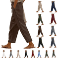 thumbnail image 1 of Nmnitkp Linen Pants Women Fashion 2026 Casual Lightweight Drawstring Elastic Waist Pants with Pockets Brown,L, 1 of 8