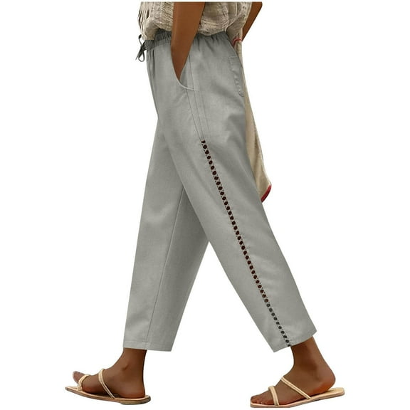 Nmnitkp Linen Pants Women Fashion 2025 Casual Lightweight Drawstring Elastic Waist Pants with Pockets Gray,S